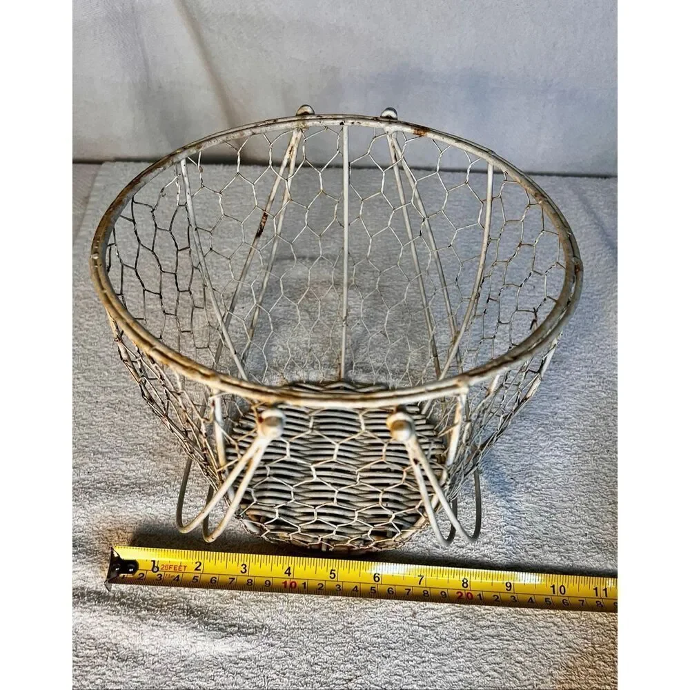 Vintage Wire & Wicker Basket with Handles Egg Basket Cottagecore Grannycore